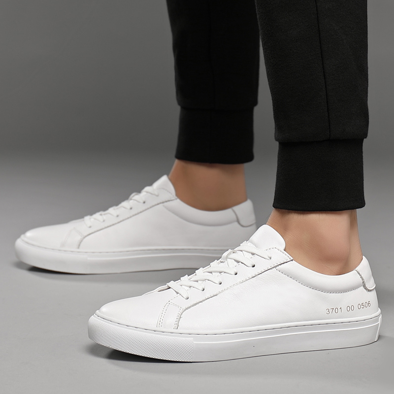 Spring Summer White Genuine Leather Men's Casual Fashion Sneakers Wild Mens Flat Shoes Non-Slip Board Shoe