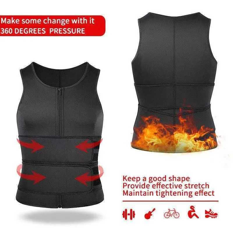 Mens Body Shaper Waist Trainer Sauna Vest Double Belt Sweat Shirt Corset Top Abdomen Slimming Shapewear Fat Burn Fitness SuitsL240727