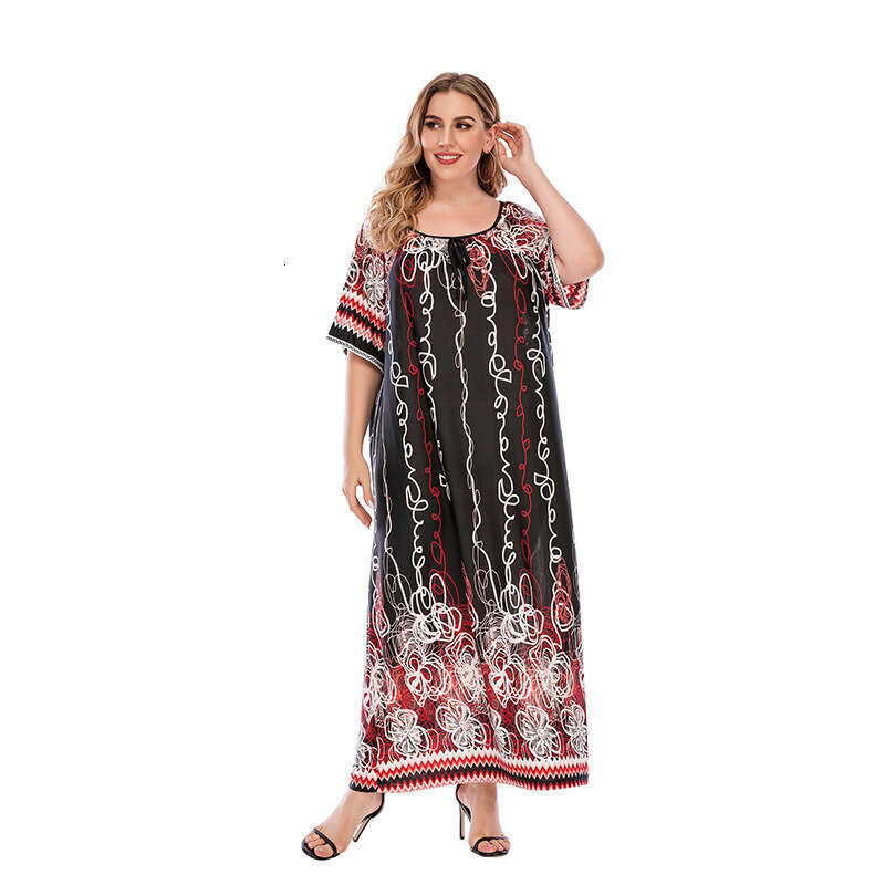 Hot Selling Terrace Plus Size Dress in the United States Loose Printed Skirt High Stretch T-shirt Ice Silk Long Skirt Temperament Denim Dress