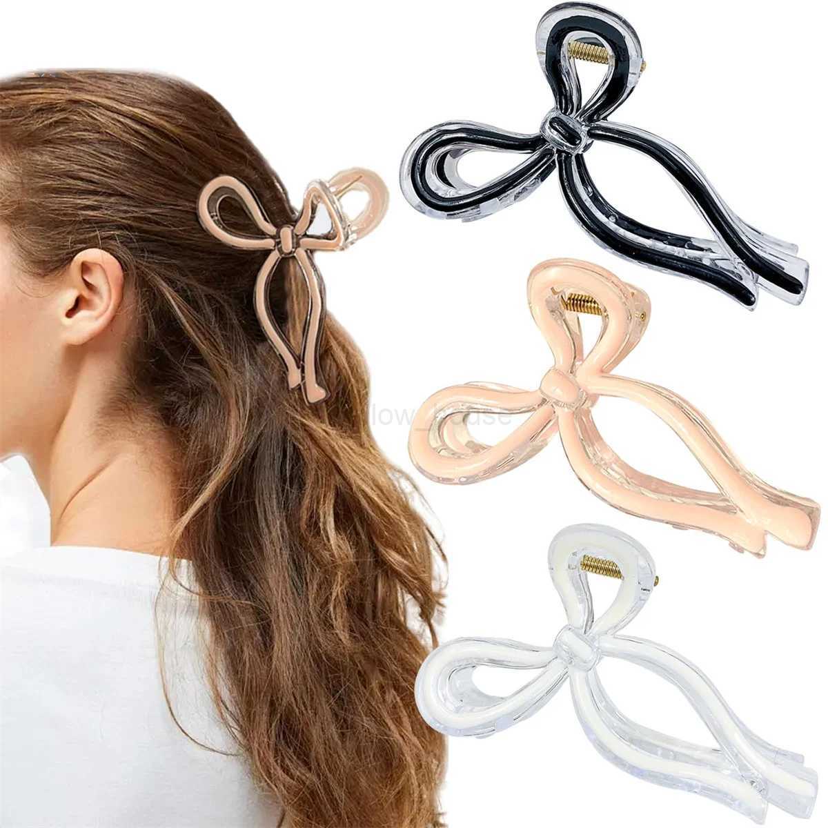 Bow Hair Claw Large Size Plastic Oil Dripping Transparent Color Hair Clip Shark Clips Girls Women Hair AccessoriesL240727
