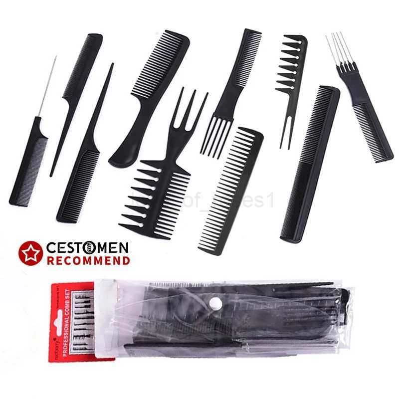 10pcs/lot Black Hair Comb Set Styling Hairdressing Comb In 10 Designs Barber Training Tail Comb Salon Studio HairCut Comb P10M240727