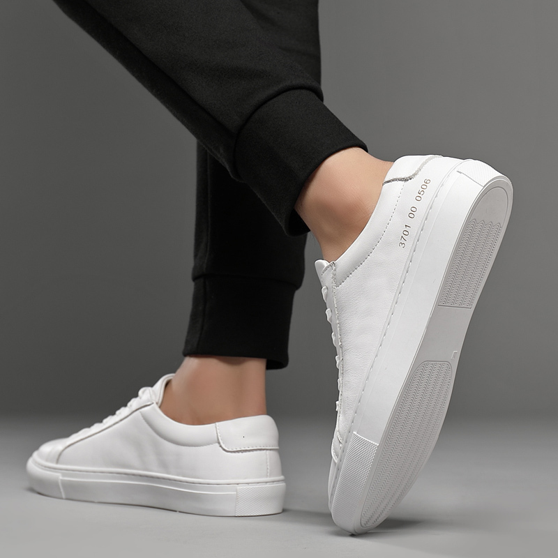 Spring Summer White Genuine Leather Men's Casual Fashion Sneakers Wild Mens Flat Shoes Non-Slip Board Shoe