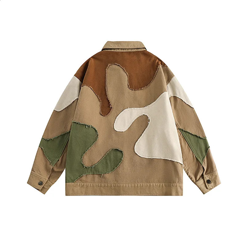 Vintage Hip Hop Streetwear Jacket Color Block Patchwork Jacket Men Autumn Harajuku Cotton Casual Jacket Coat Outwear 240718