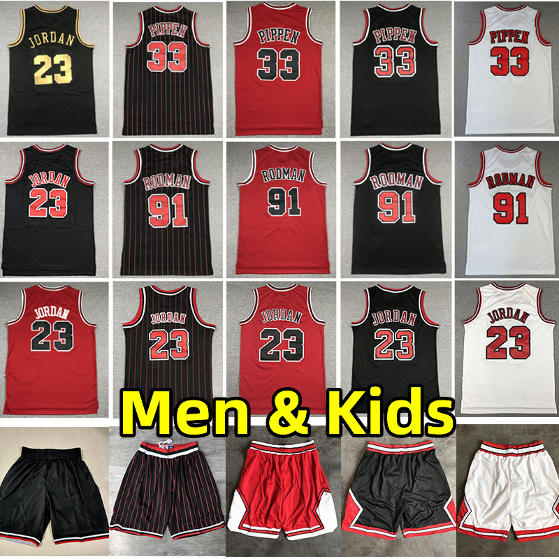 Men Kids Retro Basketball Jerseys Classics 1997-98 #23 Michael #33 Scottie Pippen #91 Dennis Rodman Hardwood Vintage Jersey Youth shorts
