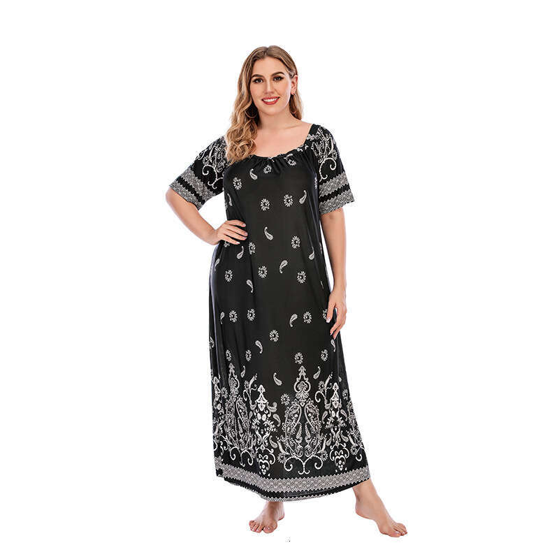 Hot selling oversized womens loose fitting home dress short sleeved floral long dress