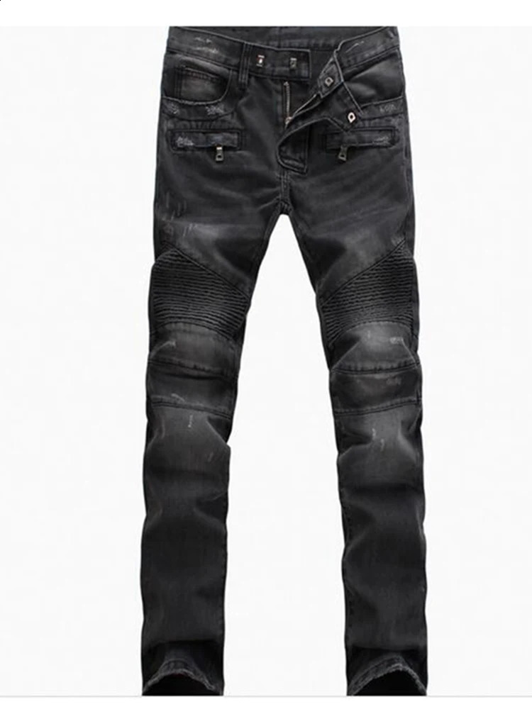 Mens casual bicycle denim jeans stretch solid regular mens street pants retro youth plus size 240726