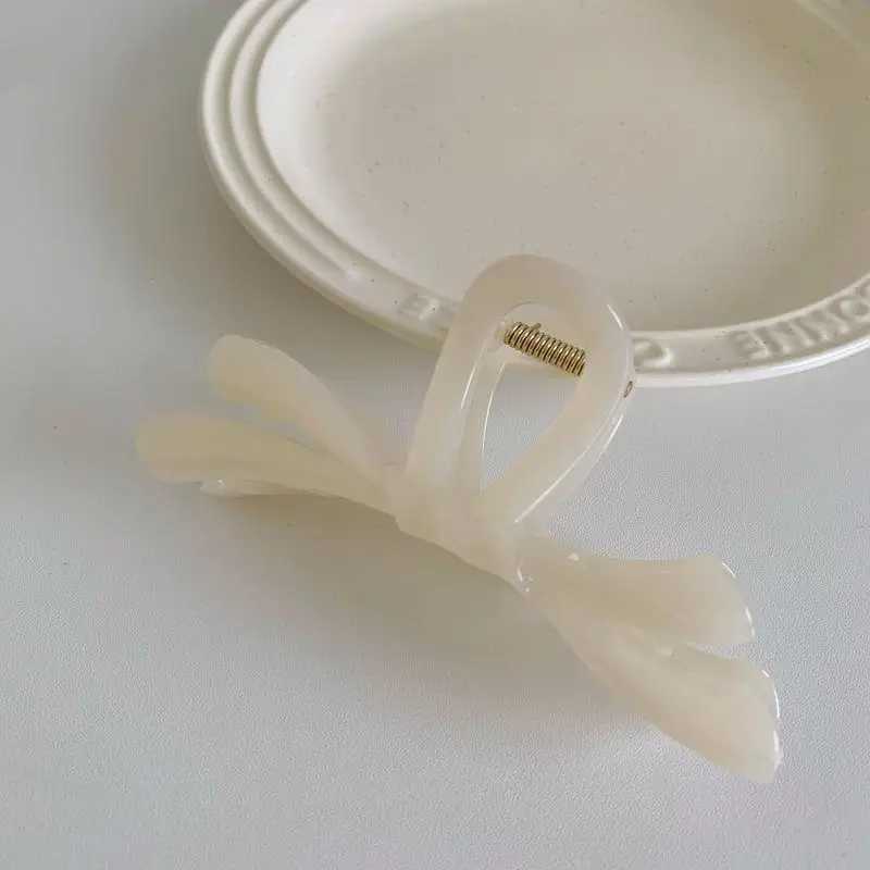 Sweet Jelly Color Large Irregular Ribbon Bow Hair Clip Claw French Style Shark Ponytail Clip Hairpin Hair Accessories HeadwearL240727