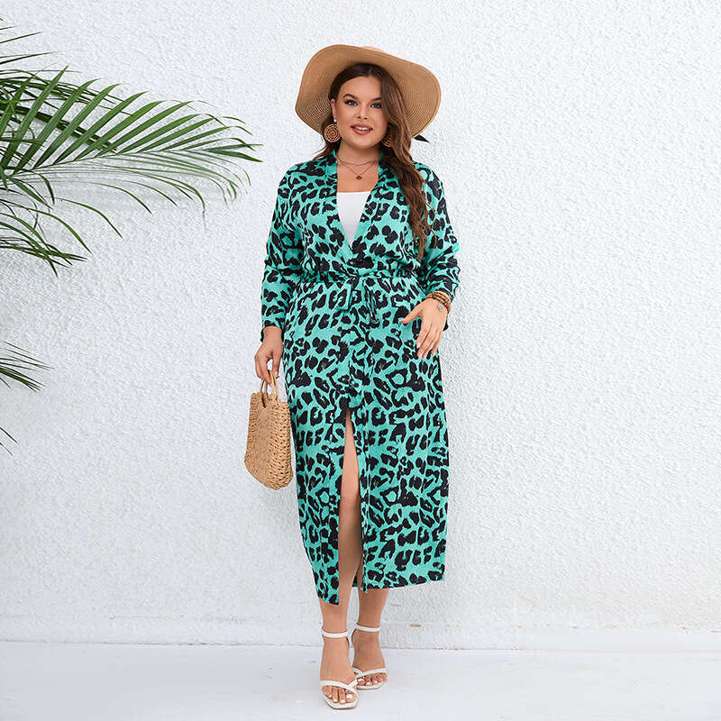 Longfeng Forging Large Sunscreen Shawl Sleeping Robe Home Clothes Vacation Jacket 200kg Can Wear Leopard Pattern Extended Top