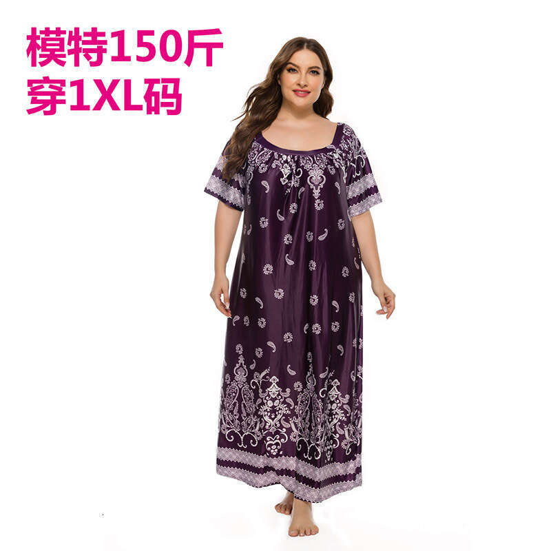 Large size womens home ethnic style Paisley long dress 250kg can be worn