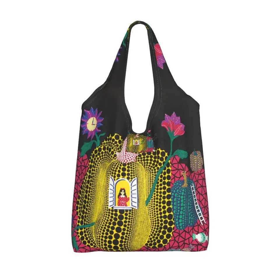 Yayoi Painting Kusama Abstract Shopping Bag Fashion Shopper Shoulder Grocery Tote Bag Big Capacity Portable HandbagX