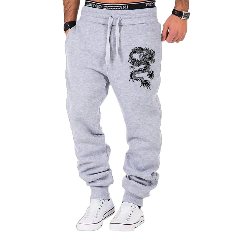 Fashion Casual Dragon Printed Jogger Pants Men Fitness Gyms Tight Outdoor Sweatpants Running Mens Trousers S4XL y240829