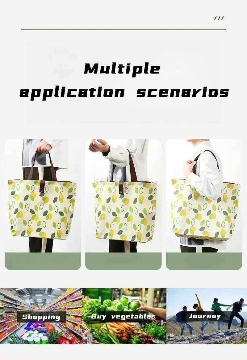 Portable Waterproof Oxford Foldable Reusable Shopping Supermarket Storage Bag Travel Beach Bag Hand-Carrying Fabric BagXJ240727