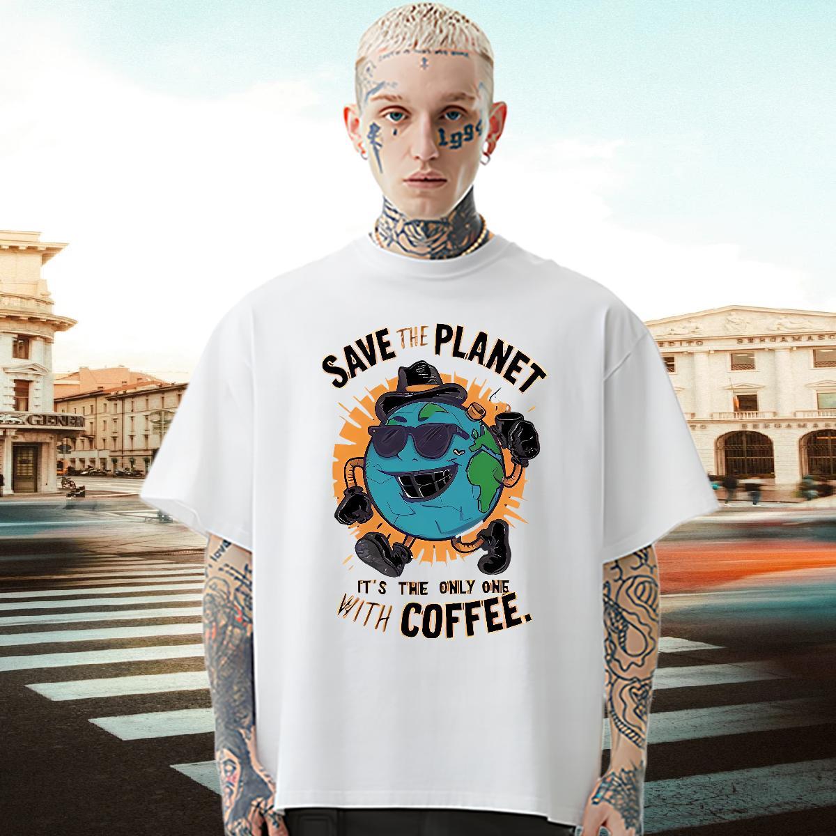 New Designer T shirt the earth Wear 230g Cotton Anime Printing Street Cool Design Skull O Neck Short Sleeves Men Tops Tees
