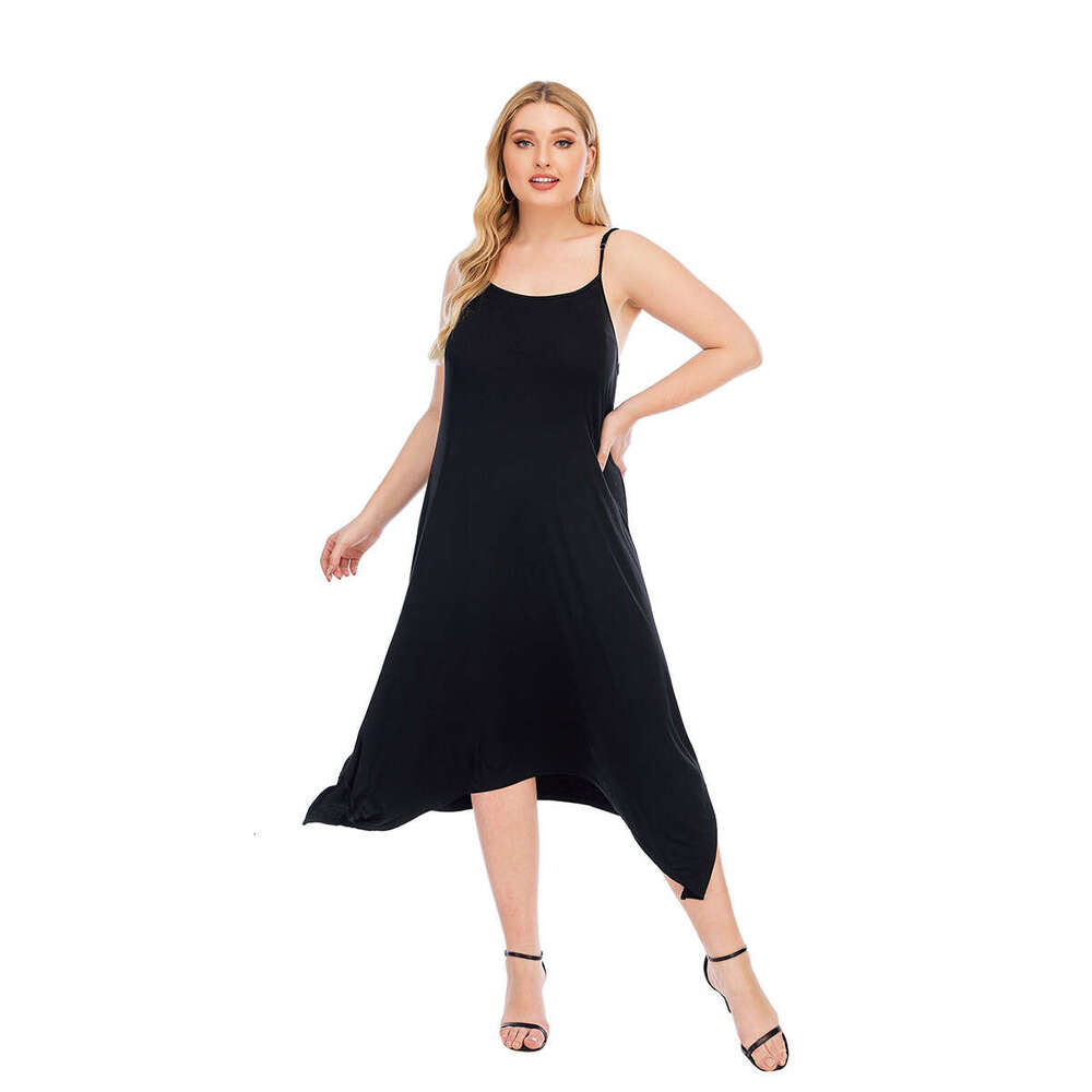 Special Strap Modal Irregular Long with Oversized Printed Chubby MM Loose and Slimming Dress Temperament Waist Novelty Sexy High Waist Dress