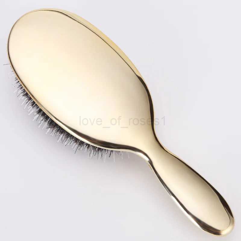Luxury Gold And Silver Color Boar Bristle Paddle Hair Brush Oval Hair Brush Anti Static Hair Comb Hairdressing Massage CombM240727