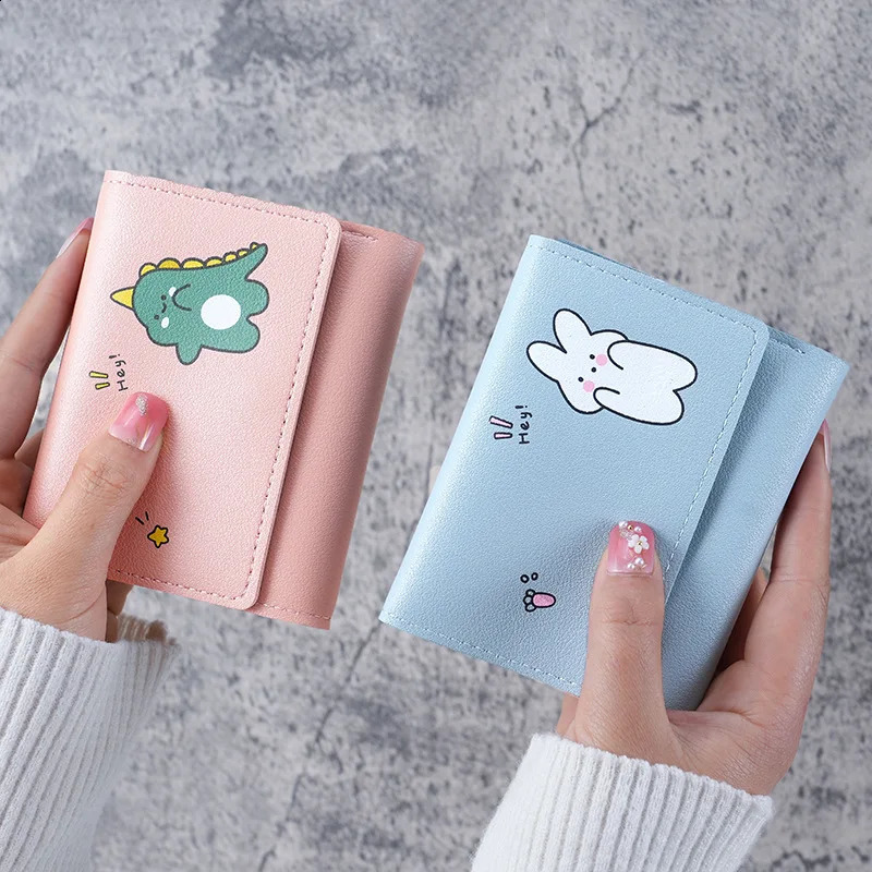 Women Short Cute Small Wallets Student Triple Fold Card Holder Girl ID Bag Coin Purse Ladies Cartoon Bags 240727