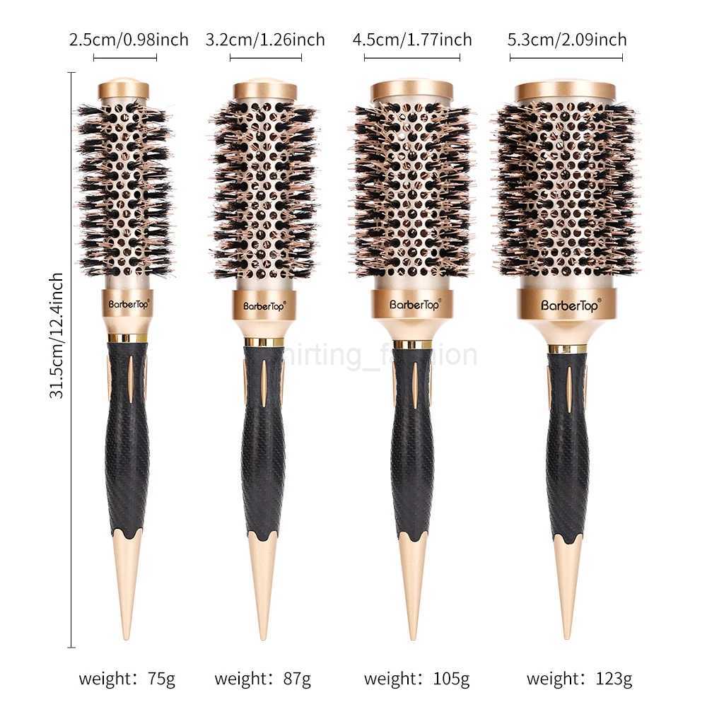 New Handle Round Rolling Brush Straight Twill Hair Comb Boar Bristle Round Barrel Hair Curling Brush Hairdressing Styling ToolCL240727