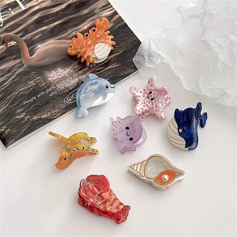 1pc Mini Hair Claw Clips Cute Ocean Animals Design Crab Whale Sea Shell Starfish Cute Sweet Hair Accessories For WomenL240727