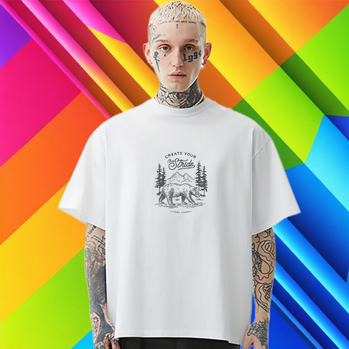 2024 DIY Mens T Shirts mountains Tops Tees 230g Pure Cotton Daily Wear Brand Anime Print Breathable Soft Men Tops Tees