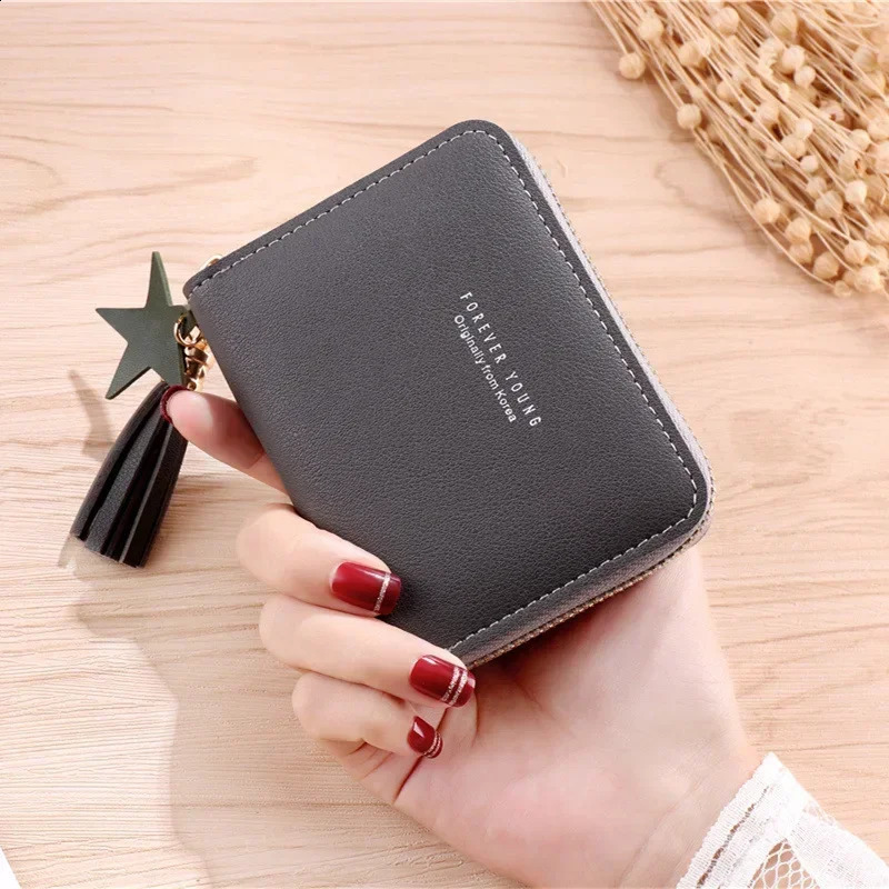 Women Small Wallet Ladies Mini Tassel Cute Girl Short Zipper Korean Pu Leather Coin Purse Female Hand 240727 Y260206