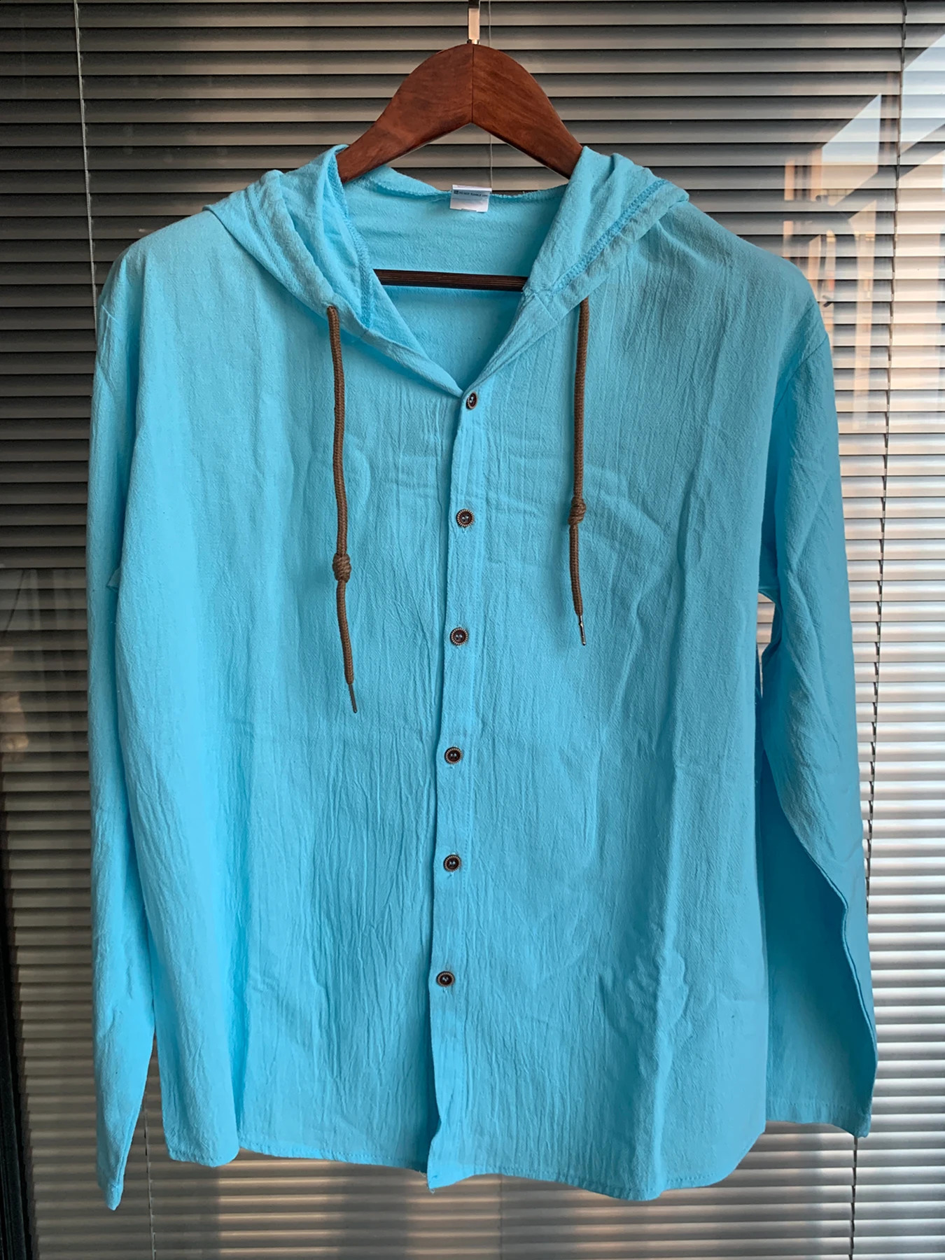 Mens lightweight linen beach shirt with hood short sleeved hippie casual button hooded Henry 240808