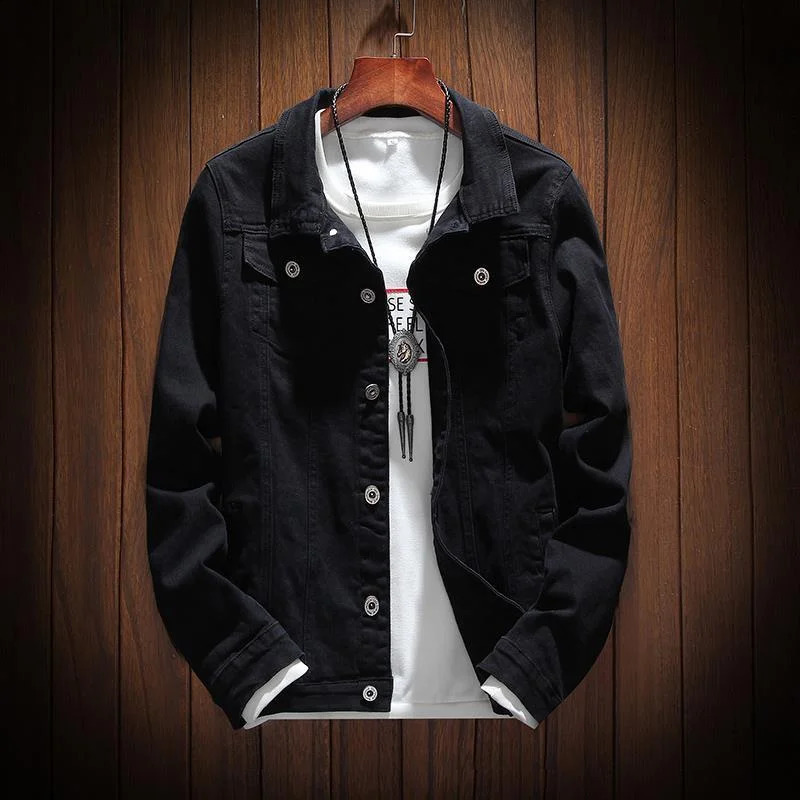 Denim jacket mens spring and autumn cotton student long sleeved jeans casual fashion street wear solid color 240921