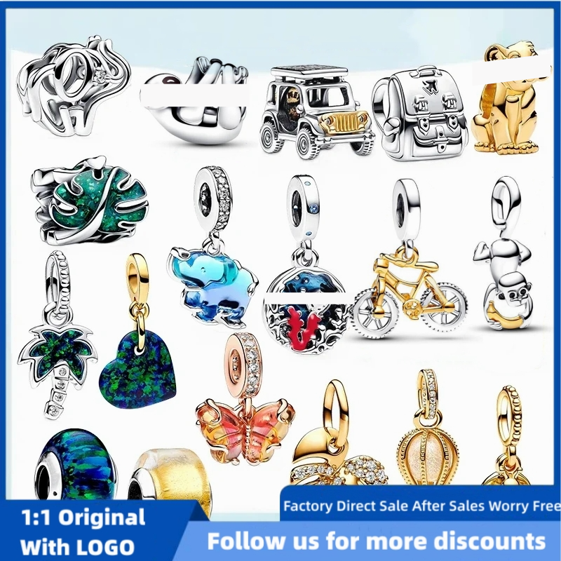 2024 New 925 Silver Summer Green Monstera Leaf Charms Suitable for DIY Charm Bracelet Free Gift
