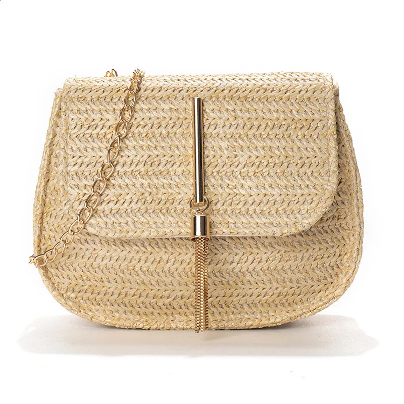 Cross border Spring Urban Minimalist Style Womens One Shoulder Styled Straw Woven Bag 240727