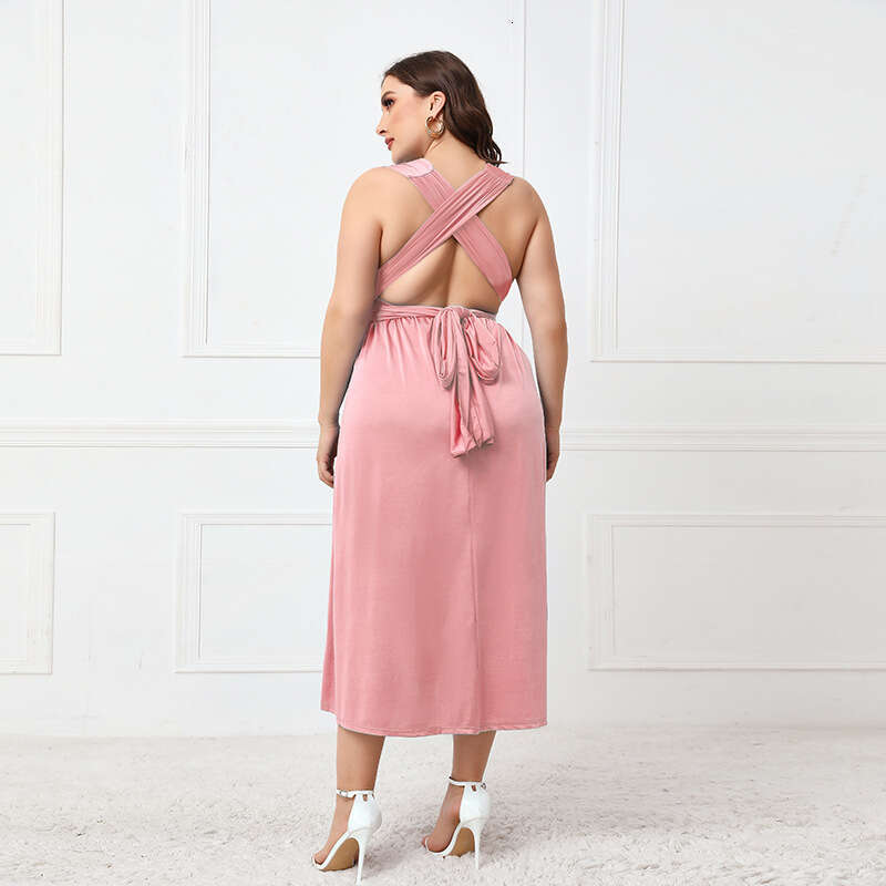 Versatile Multi Dressing Long Skirt Sexy Backless Dress Summer Tie Cross V-neck Mid Length Skirt Floral Dress Self-cultivation Sexy Oversize Dress