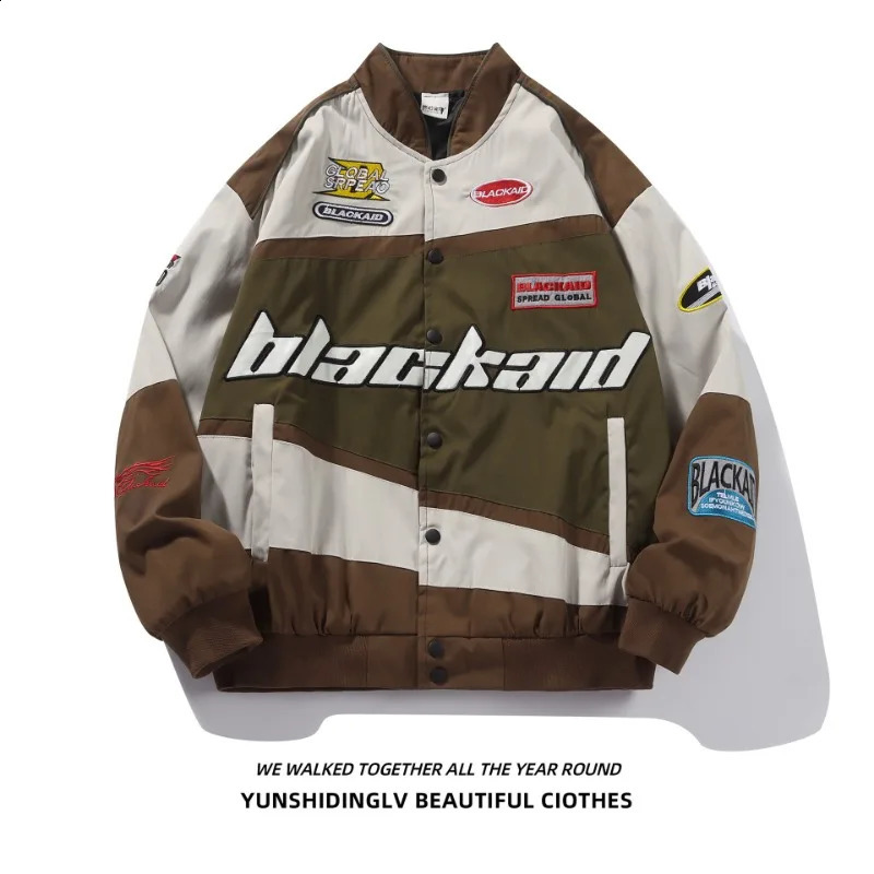 Men Racer Jacket Patchwork Vintage Outerwear Hip Hop Y2k Fashion Motorcycle Coat Zipper Pilot Jacket Streetwear Jackets Male 240722