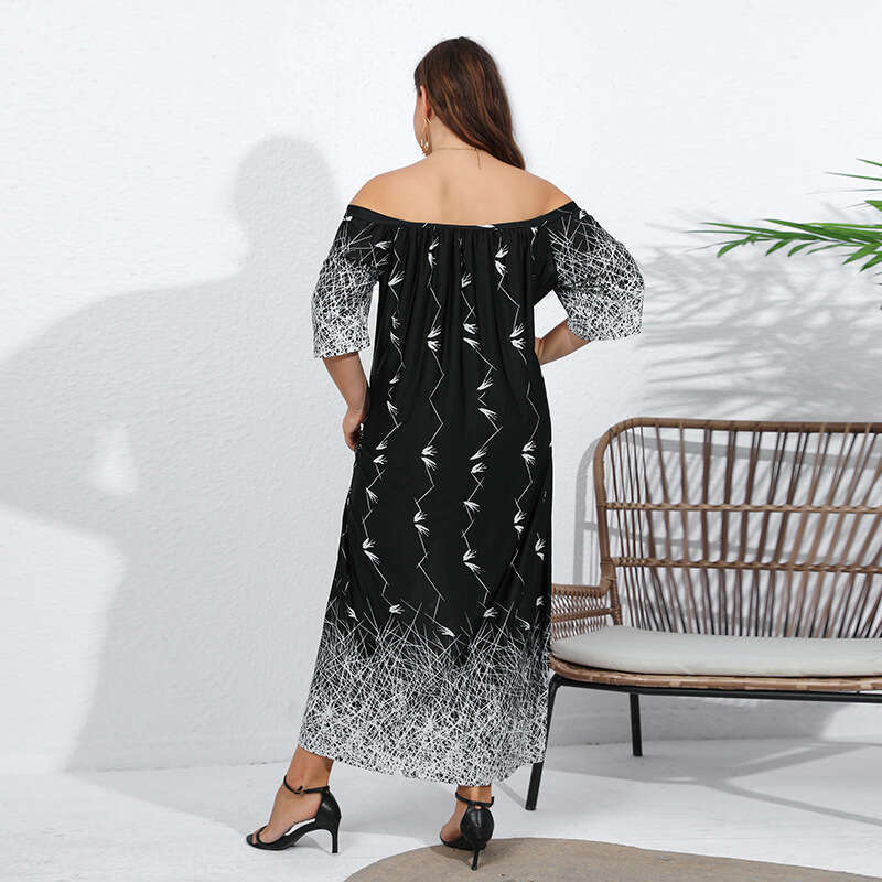 Large size terrace casual loose fitting printed ice silk long dress home clothing