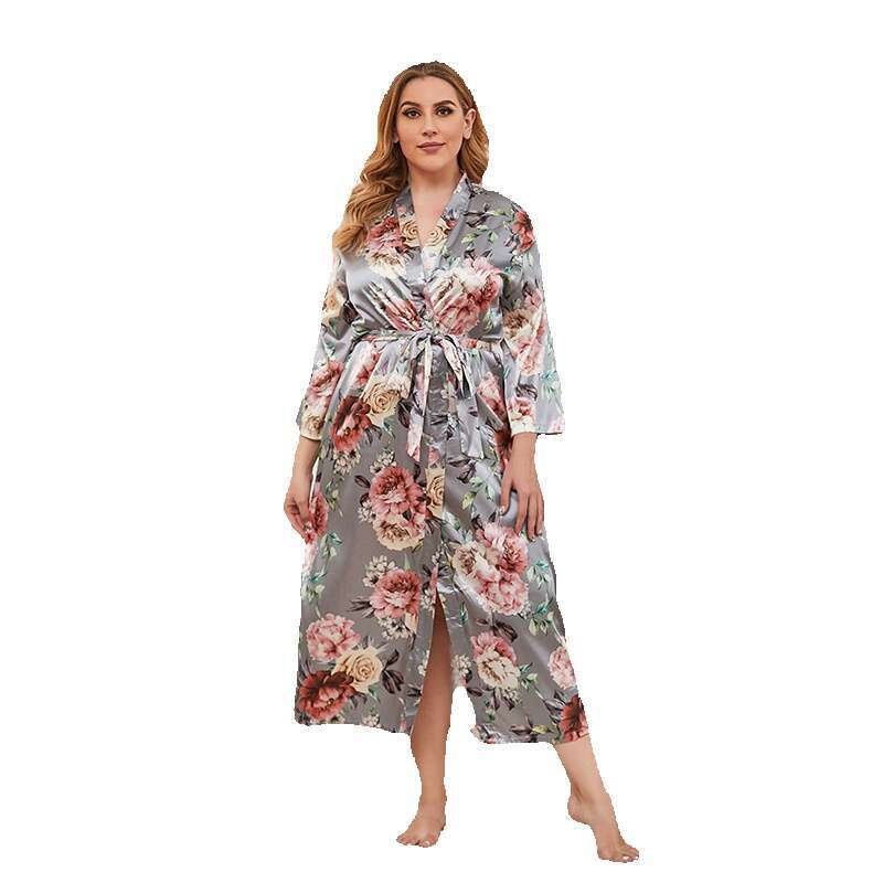 Hot selling spring and autumn season imitation silk oversized womens thin long sleeved home clothes can be worn as pajamas xxxxl