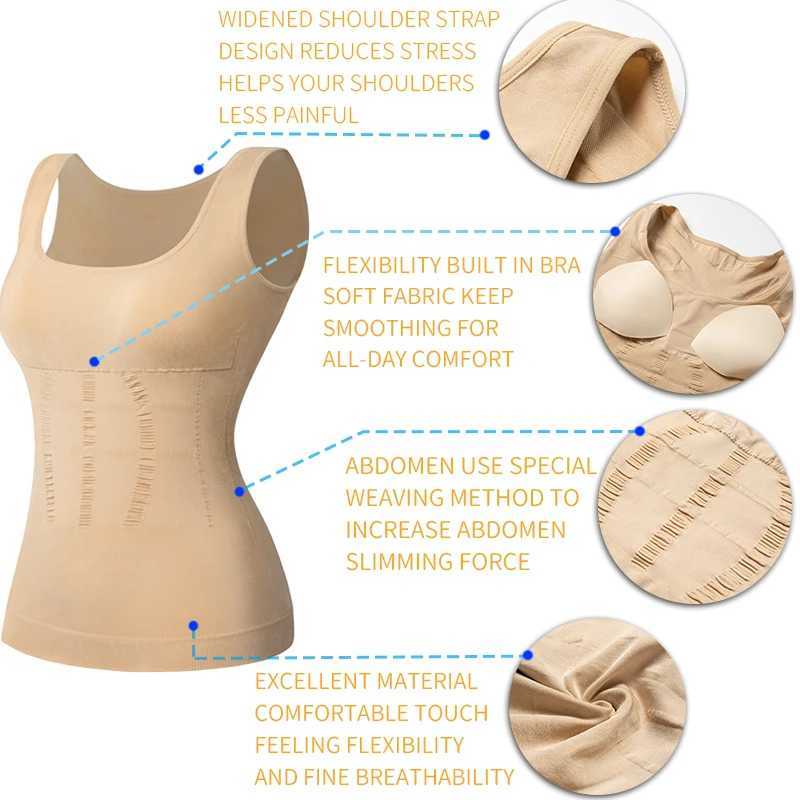 Women Padded Shapewear Camisole Body Shaper Compression Shirt With Pads Waist Trainer Tummy Slimming Tank Tops Seamless CorsetL240727