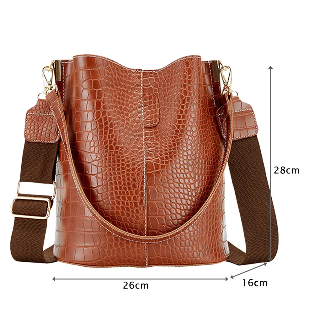 Leather Crossbody Women Large-capacity Patchwork Fashion Bucket Bags Pattern Shoulder New Messenger Handbag 240726