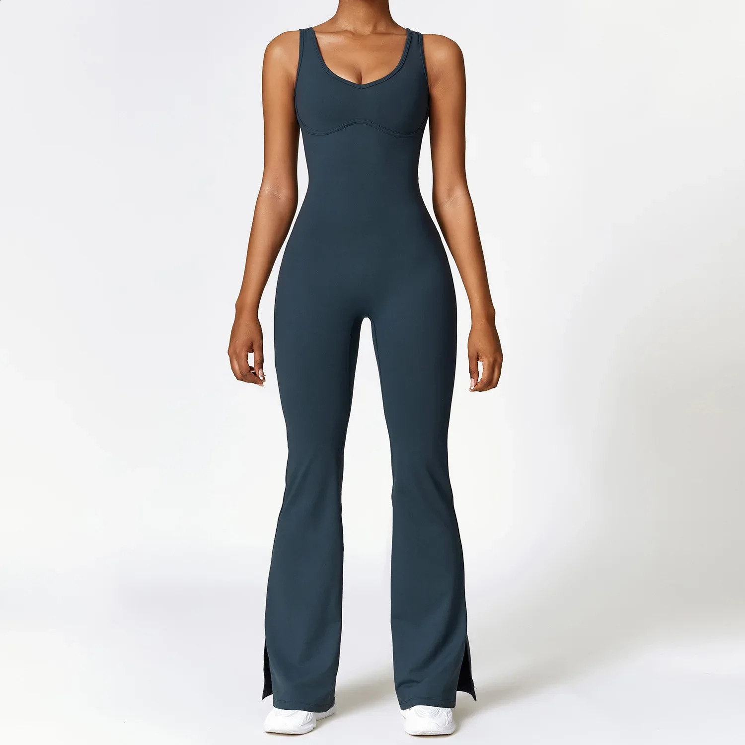 Yoga Bodysuit Womens Tracksuit Sportswear Gym Workout Set Jumpsuit Push Up Flared Pants Dance Fitness Sports Bodysuit 240719