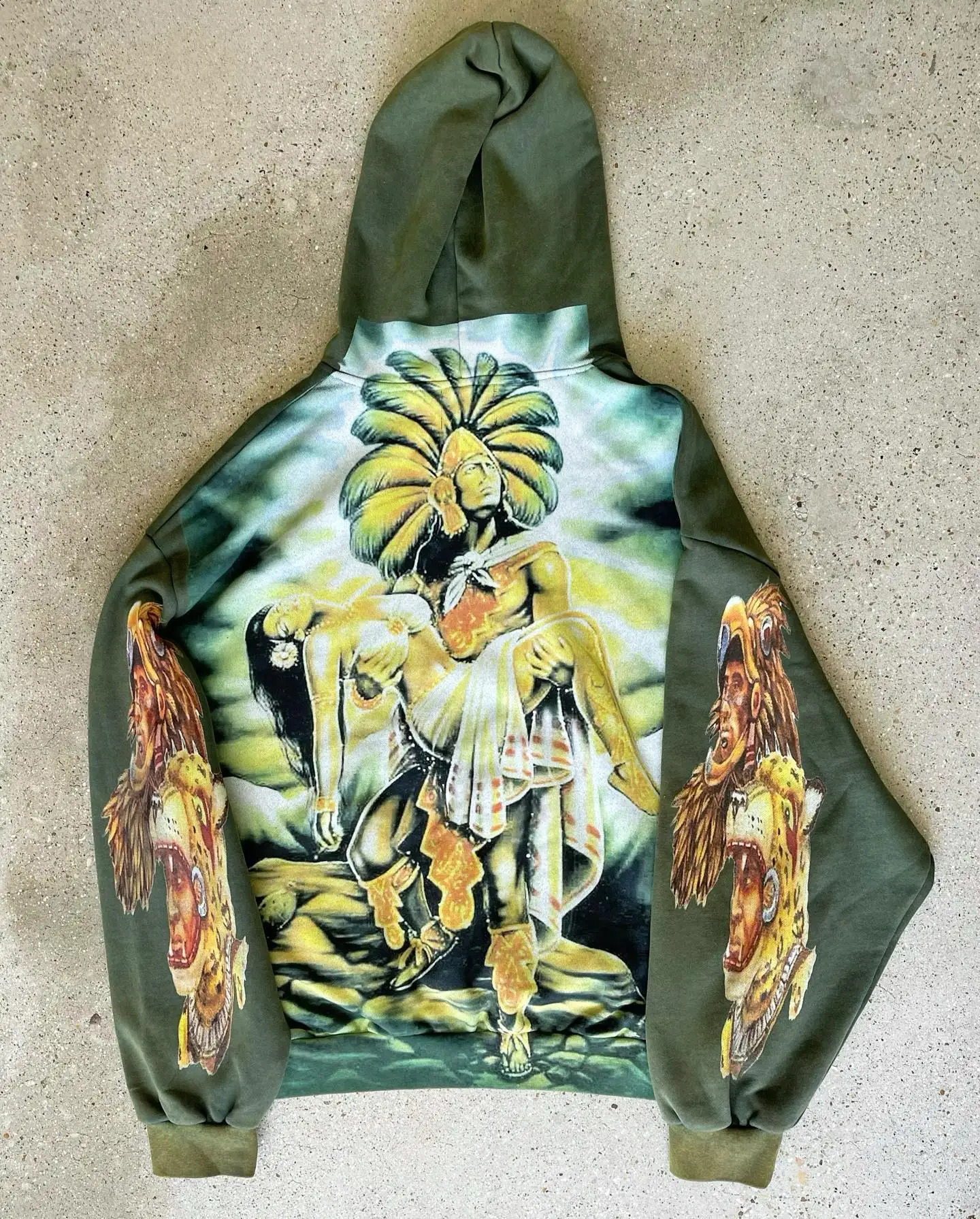 Gothic Retro Hip Hop Print Hominid Graphic Linen Green Top Hoodies Women Streetwear Sweatshirt Y2k Men Clothing Pullover 240722