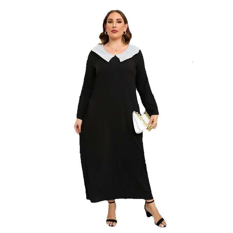 Hot Selling Large Size French Hepburn Style Lace Glitter Dress with Sleeves Elegant and Loose Fitting Long Skirt Self-cultivation Short Denim Dress