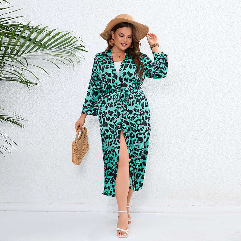 Hot selling dragon phoenix forging leopard print travel vacation sunscreen plus size shawl satin chiffon nightgown 200 pounds can be worn