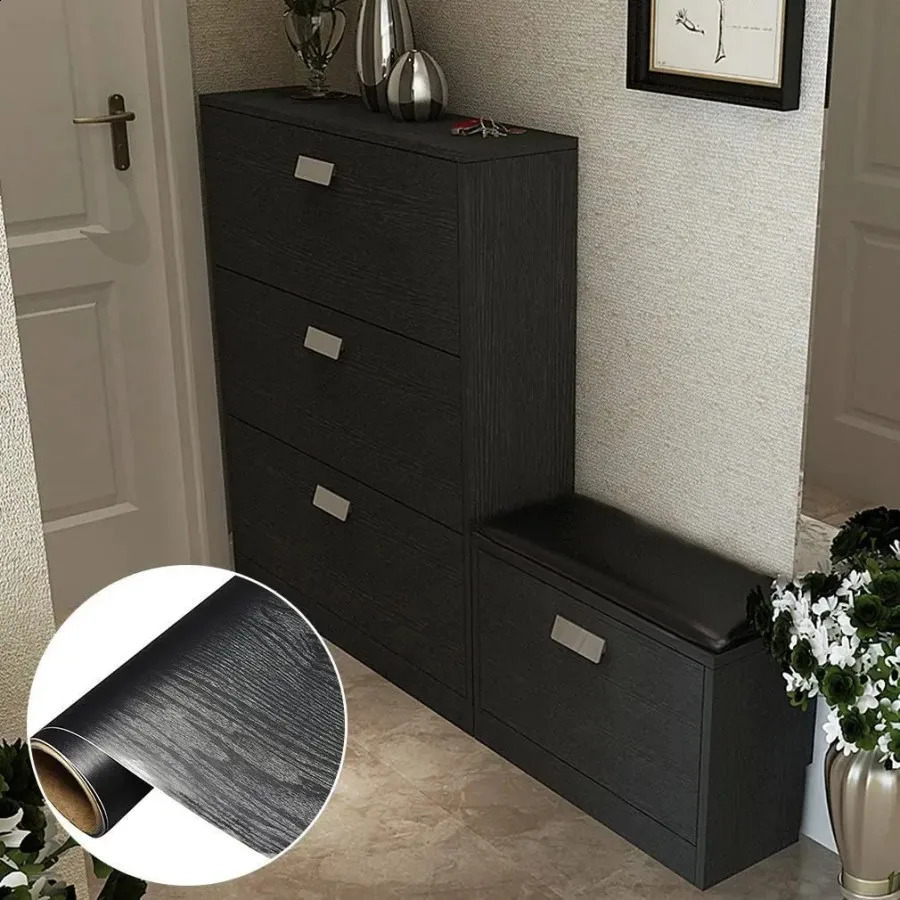 Black Wood Wallpaper 236 Inch Peel and Stick Self Adhesive For Wall Countertop Cabinet Home Decoration Roll 240727