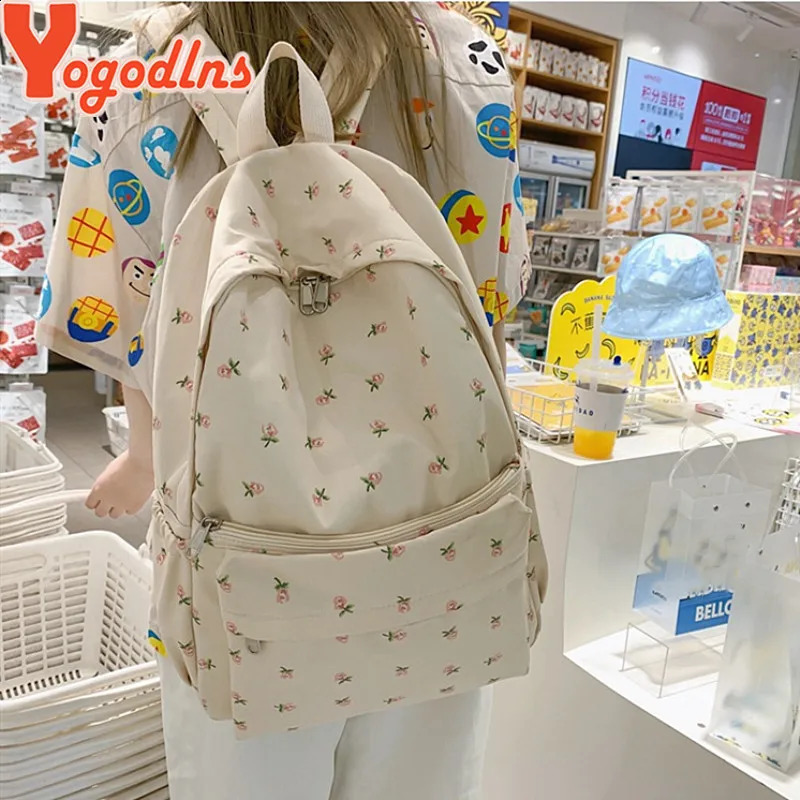 Yogodlns Fashion Floral Backpack For Women Waterproof Nylon Rucksack Teenager Large Capacity Student School Bag Travel 240914