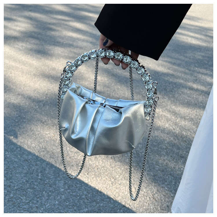 Chic Diamond-studded Handbag for Gala Events Sleek Foldover Design Crossbody Style