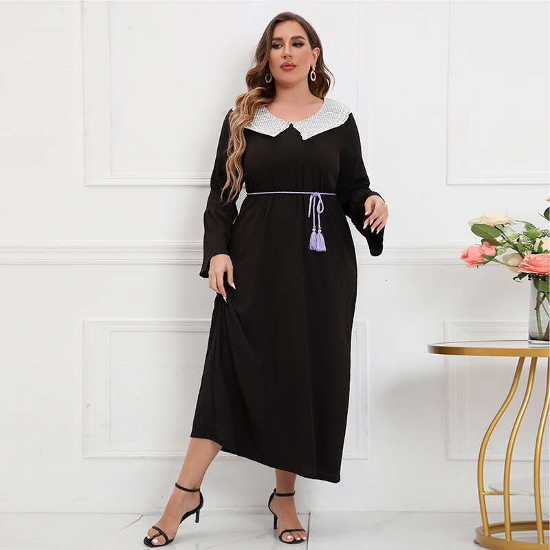 Hot Selling Large Size French Hepburn Style Lace Glitter Dress with Sleeves Elegant and Loose Fitting Long Skirt Self-cultivation Short Denim Dress
