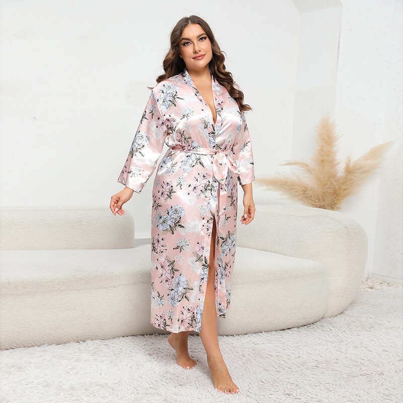 Hot selling oversized imitation silk pamas in the United States home clothing loose colored Ding bathrobes can be worn externally