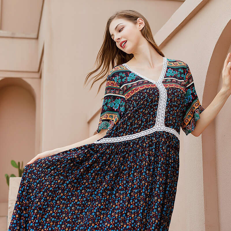 Bohemian Oversized Dress From the United States Hainan Sanya Holiday Chubby Mm Beach Skirt Fishtail Dress Sexy Bifurcated Denim Dress Round Neck Dress