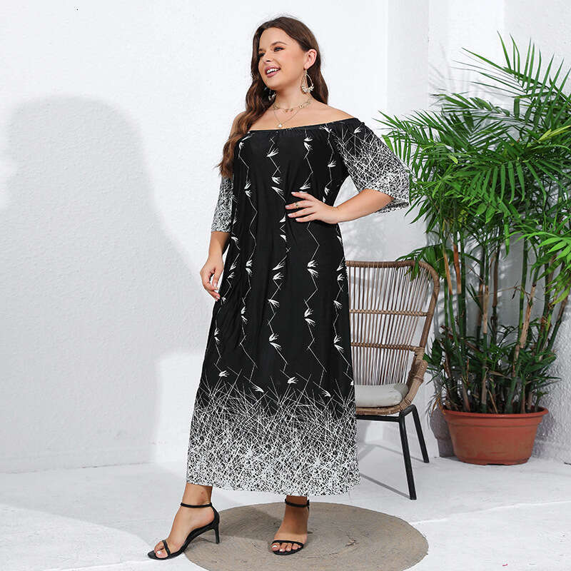 Large size terrace casual loose fitting printed ice silk long dress home clothing
