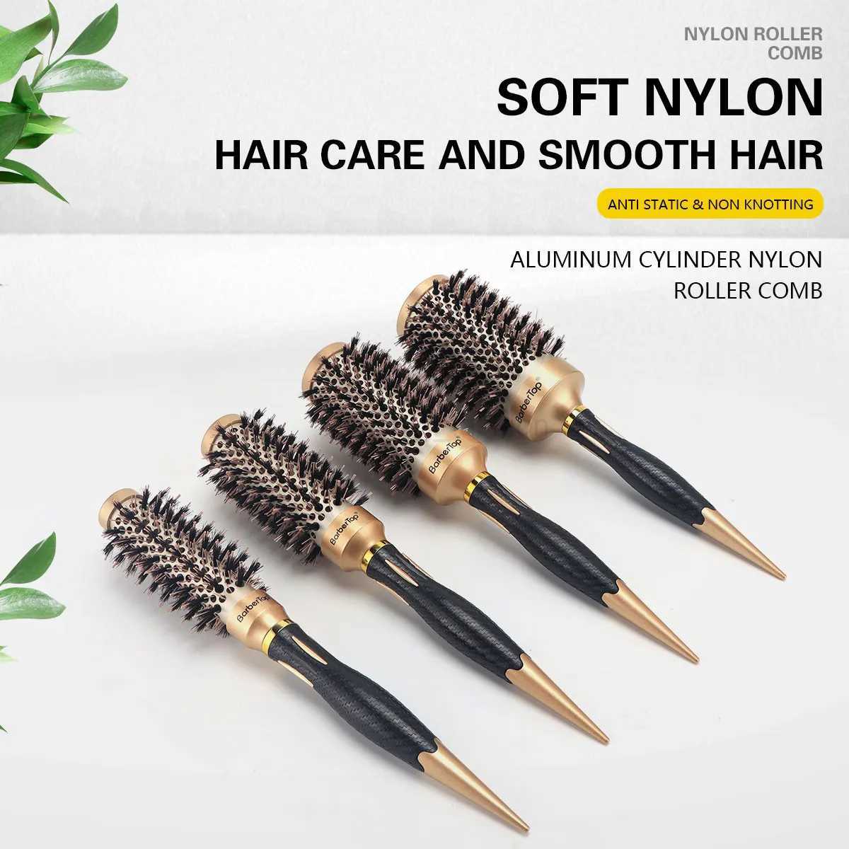 New Handle Round Rolling Brush Straight Twill Hair Comb Boar Bristle Round Barrel Hair Curling Brush Hairdressing Styling ToolCL240727