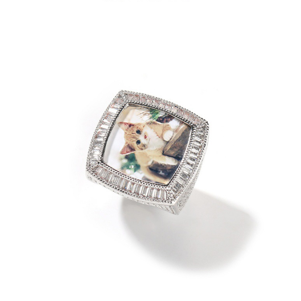 Hip Hop DIY Custom Photo Ring 18K Real Gold Plated T Zircon Women Mens Jewelry