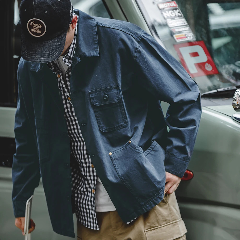 Maden Navy Vintage Jacket Men Turndown Collar Hunting Tops MultiPocket Coat Mens Spring and Autumn Workwear 240824