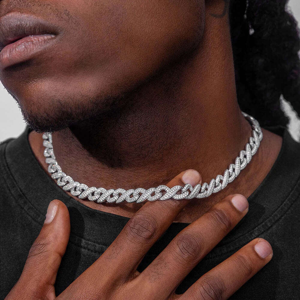 Fashion Design Wide Iced Out Moissanite Diamond Silver Cuban Link Chain Necklace Available at Wholesale Price