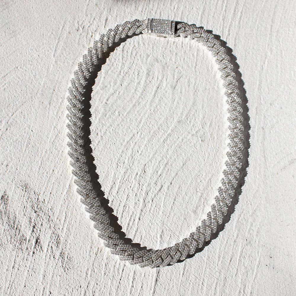 Hip Hop S925 Silver 10mm Width Single Row Moissanite Iced Out Cuban Chain Necklace